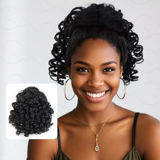 Venta relámpago|Extensión de coleta con cordón QVR Cabello humano rizado y voluminoso