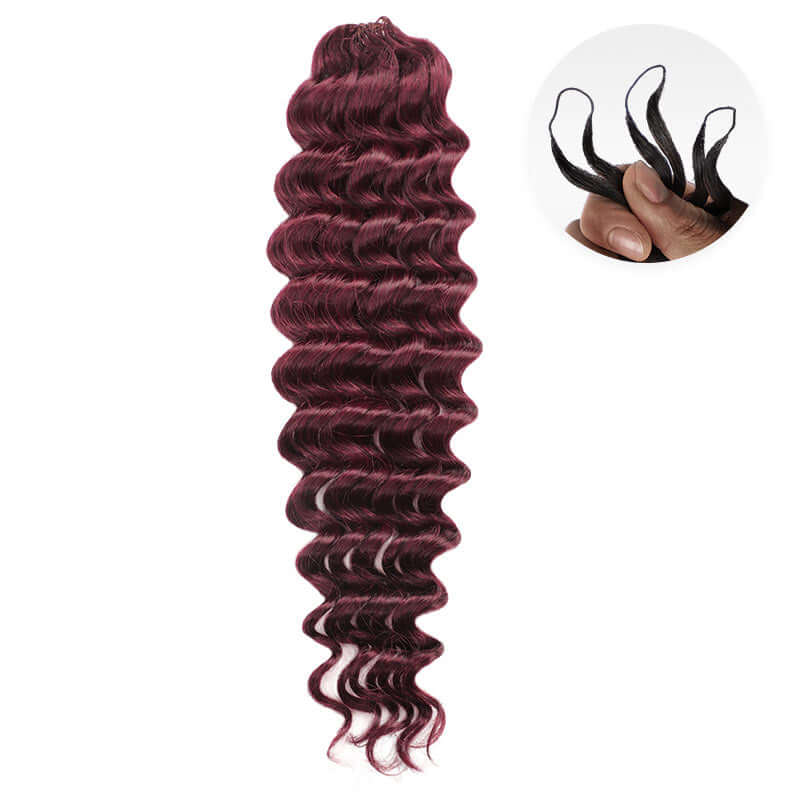 QVR 1 Pack Muti-Color Deep Wave Handmade Feather Crochet Braid Human Hair Extensions