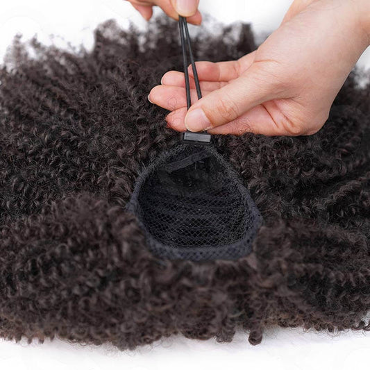 Solo para nuevos usuarios | Extensión de coleta con cordón, coleta de cabello humano afro rizado, peinado