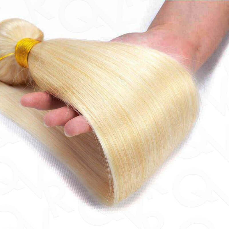 QVR Flawless Straight Human Hair Bundle Black Blonde Highlights Sew In Hair Extensions