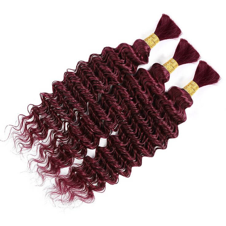 B3G1|QVR Burgundy Deep Wave Bulk Hair Extensions for Boho Knotless Braiding