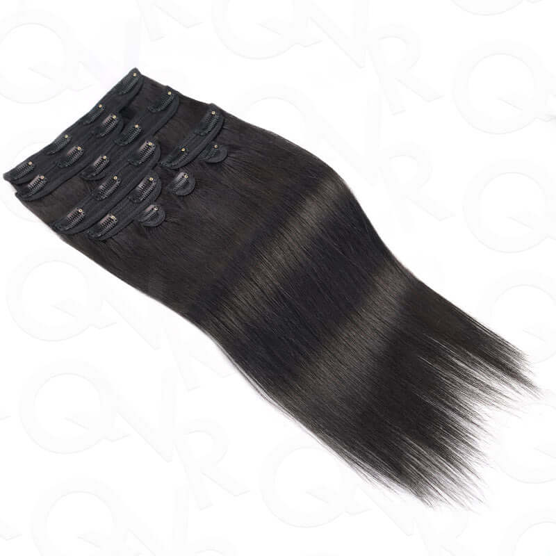 Flash Sale|QVR Invisible 9PCS 5PCS Volumizer Natural Straight Clip In Human Hair Extensions