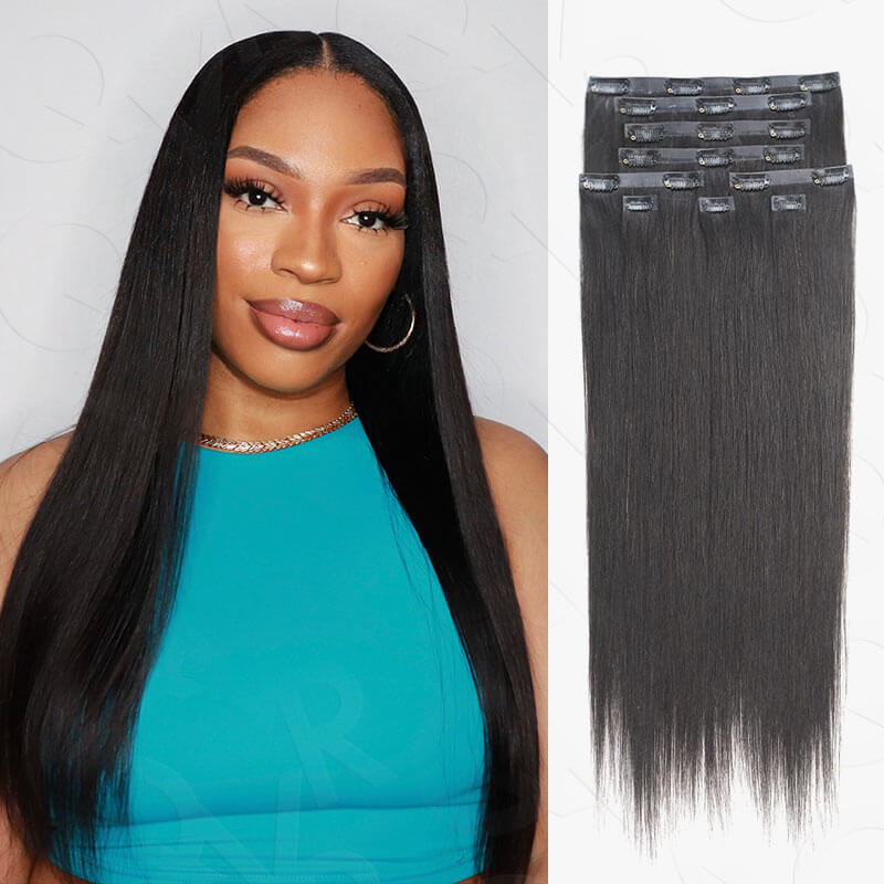 Flash Sale|QVR Invisible 9PCS 5PCS Volumizer Natural Straight Clip In Human Hair Extensions