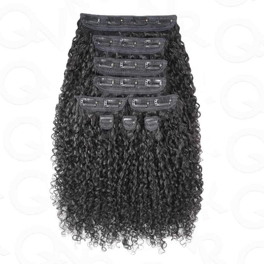 QVR Best 9PCS Weft Clip In Hair Extensions 5PCS Volumizer Ramen Curl Clip In Human Hair