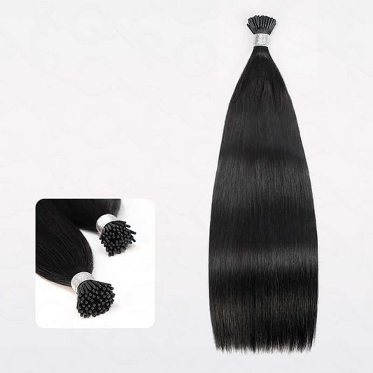 Extensiones de Pelo I Tip Liso de Seda QVR, Pelo Humano Negro Natural