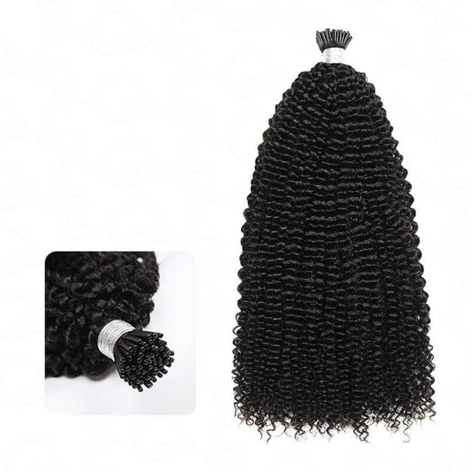 Extensiones de Cabello Rizado Afro Kinky QVR I Tip Natural Negro Cabello Humano