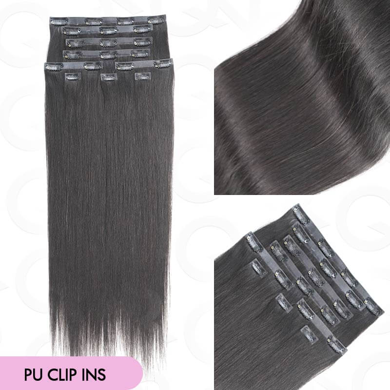 Flash Sale|QVR Invisible 9PCS 5PCS Volumizer Natural Straight Clip In Human Hair Extensions