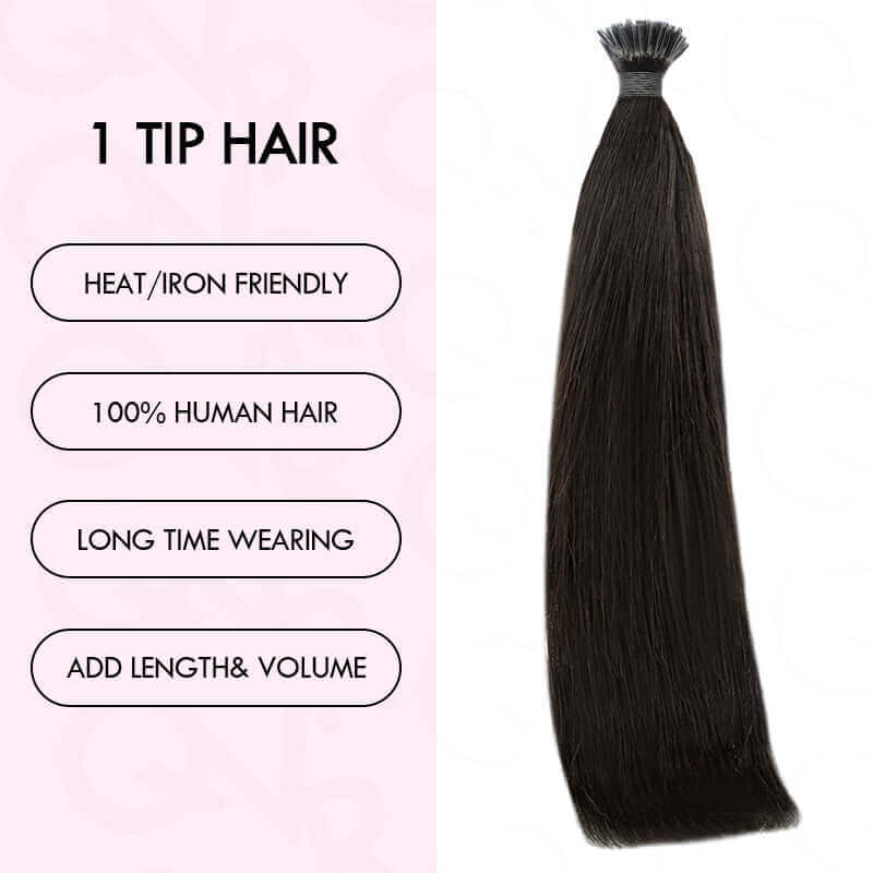 QVR Silk Straight I Tip Hair Extensions Natural Black Human Hair