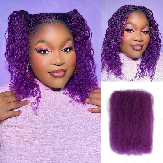 QVR Paquete de 1 Pelo Humano Afro Rizado Suelto, Nuevo Color Morado