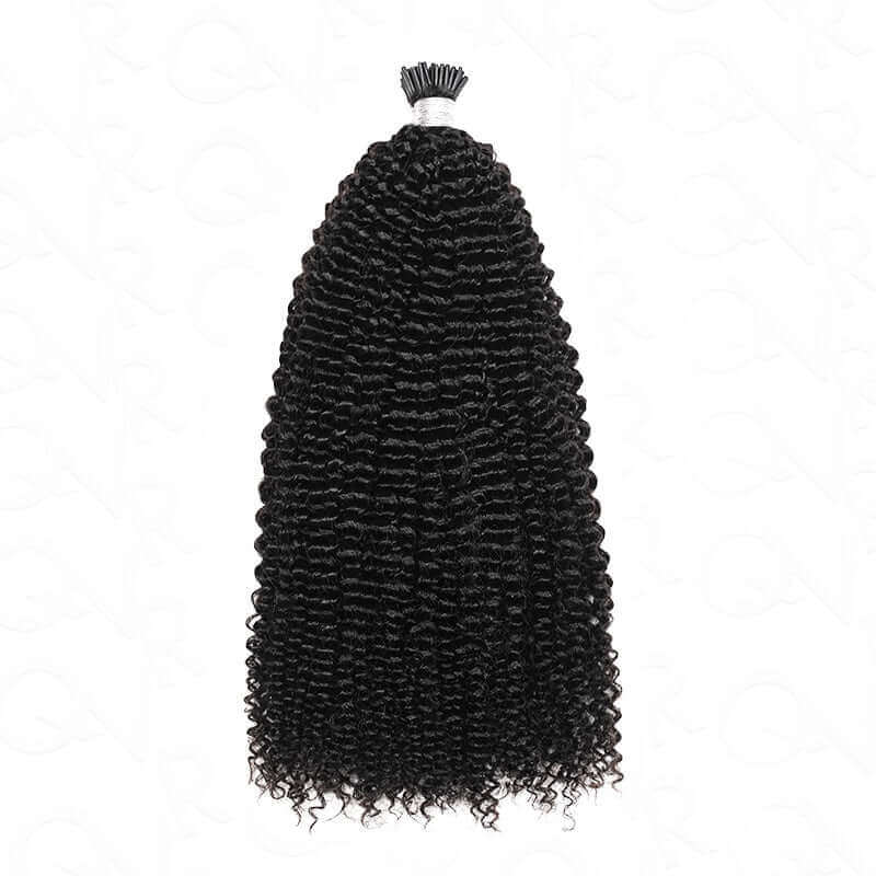 QVR Silk Straight I Tip Hair Extensions Natural Black Human Hair