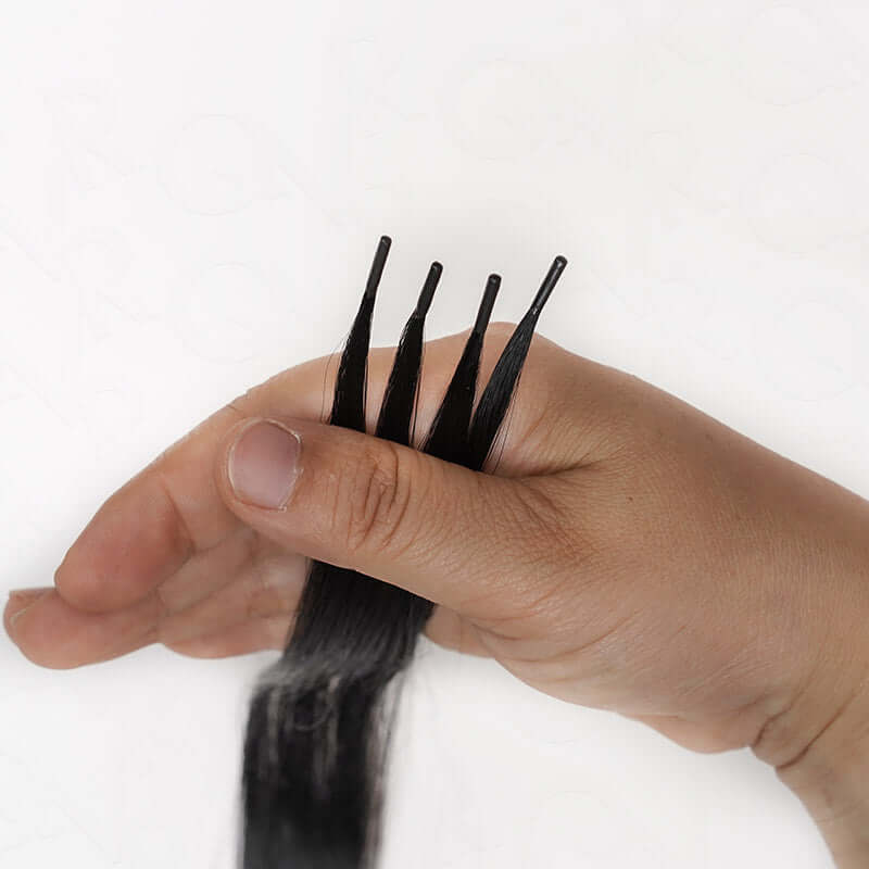 QVR Silk Straight I Tip Hair Extensions Natural Black Human Hair