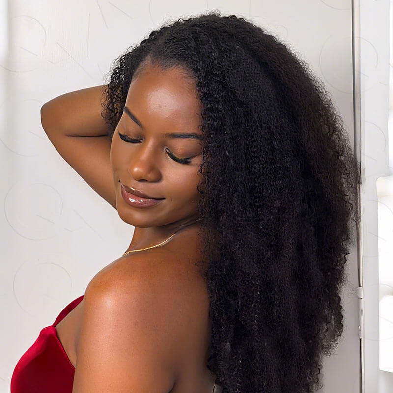 QVR 1 Pack Afro Kinky Curly Feather Crochet Human Hair Extension