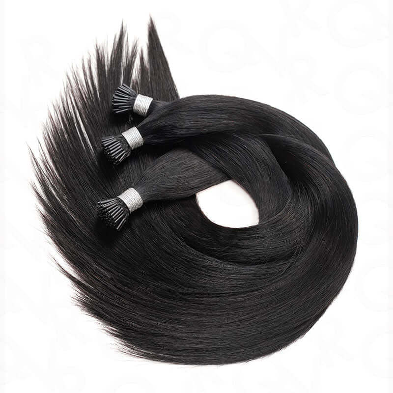 QVR Silk Straight I Tip Hair Extensions Natural Black Human Hair