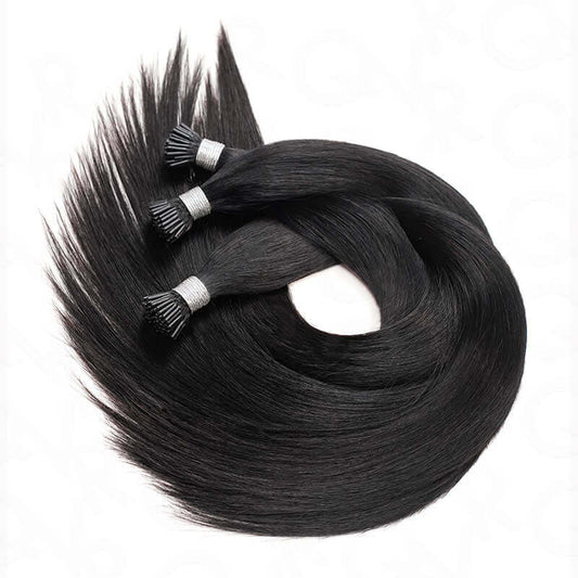 Extensiones de Pelo I Tip Liso de Seda QVR, Pelo Humano Negro Natural