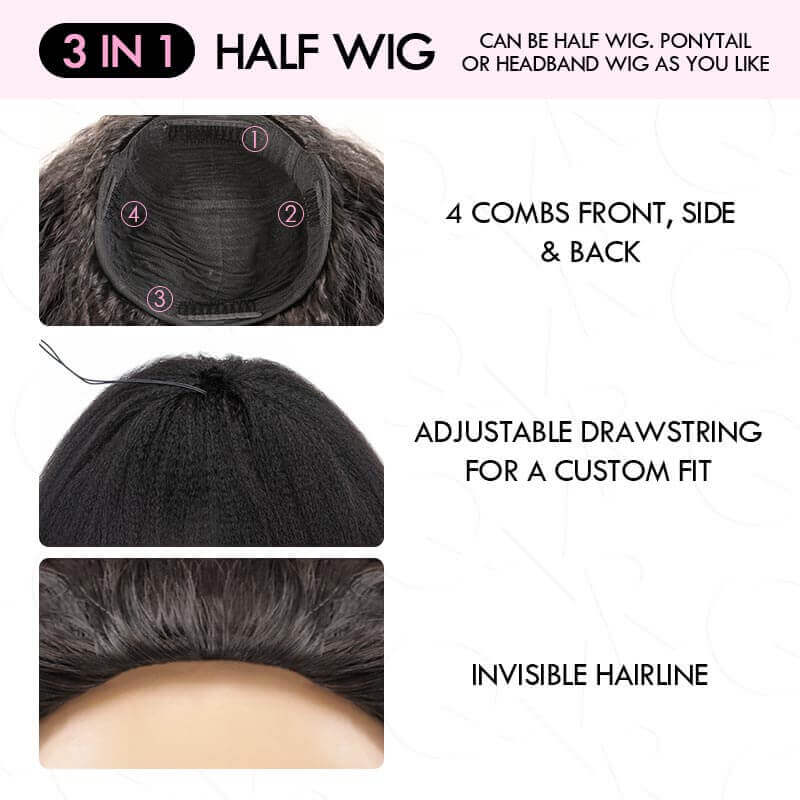 US Only|QVR #1B Burmese Curly Half Wig