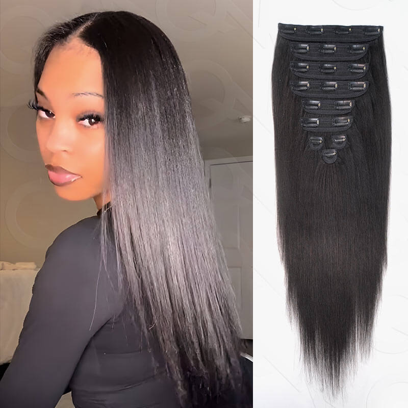 Flash Sale|QVR Invisible 9PCS 5PCS Volumizer Natural Straight Clip In Human Hair Extensions