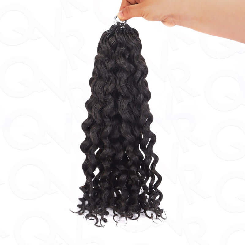 $100 de descuento en la Venta para Miembros | Cabello de ganchillo con plumas de onda de agua negra natural