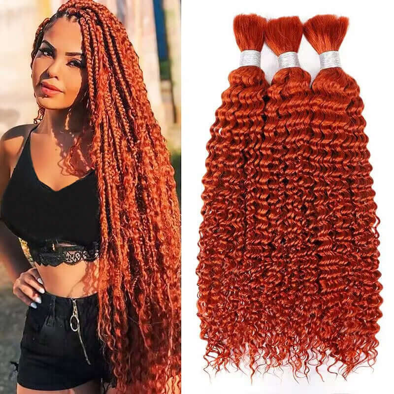 B3G1|QVR Orange Kinky Curly Bulk Human Hair Extensions
