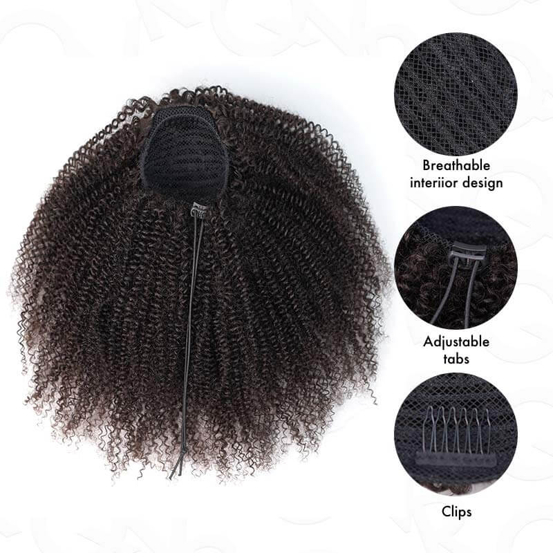 Flash Sale|QVR Drawstring Ponytail Extension Afro Kinky Curly Human Hair