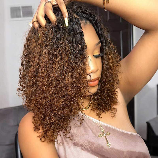 B3G1|Ombre #T1B/30 Cabello Humano Crochet Pequeño Rizado Kinky con Pluma
