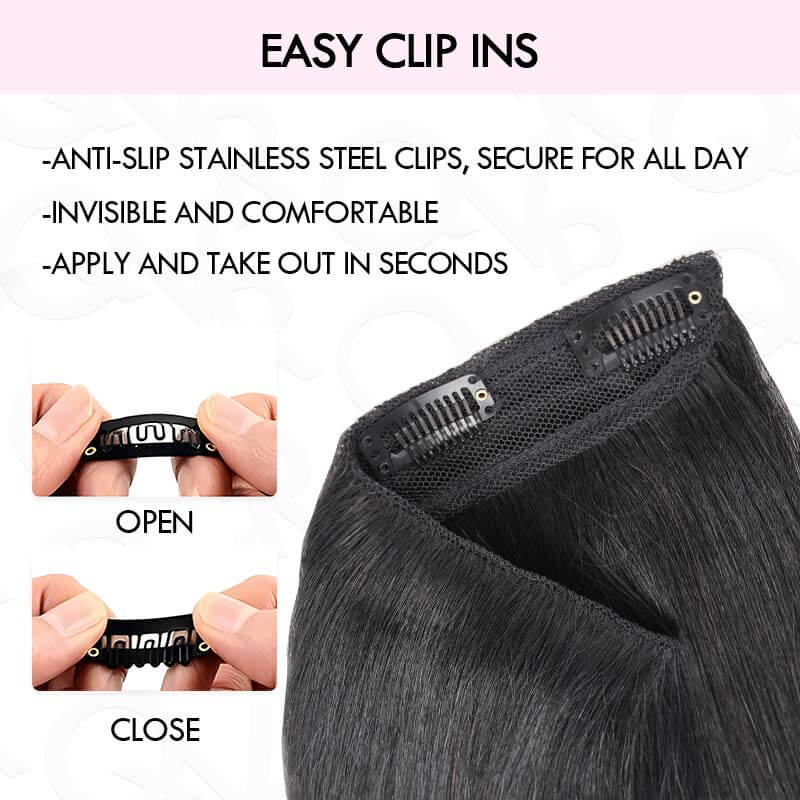 Flash Sale|QVR Invisible 9PCS 5PCS Volumizer Natural Straight Clip In Human Hair Extensions