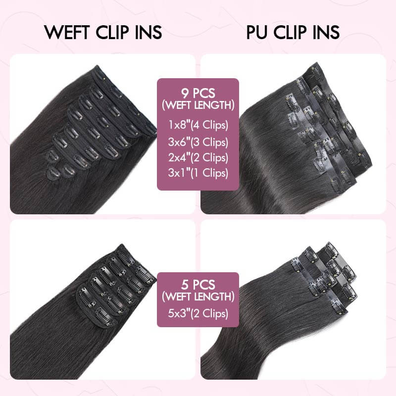 Flash Sale|QVR Invisible 9PCS 5PCS Volumizer Natural Straight Clip In Human Hair Extensions
