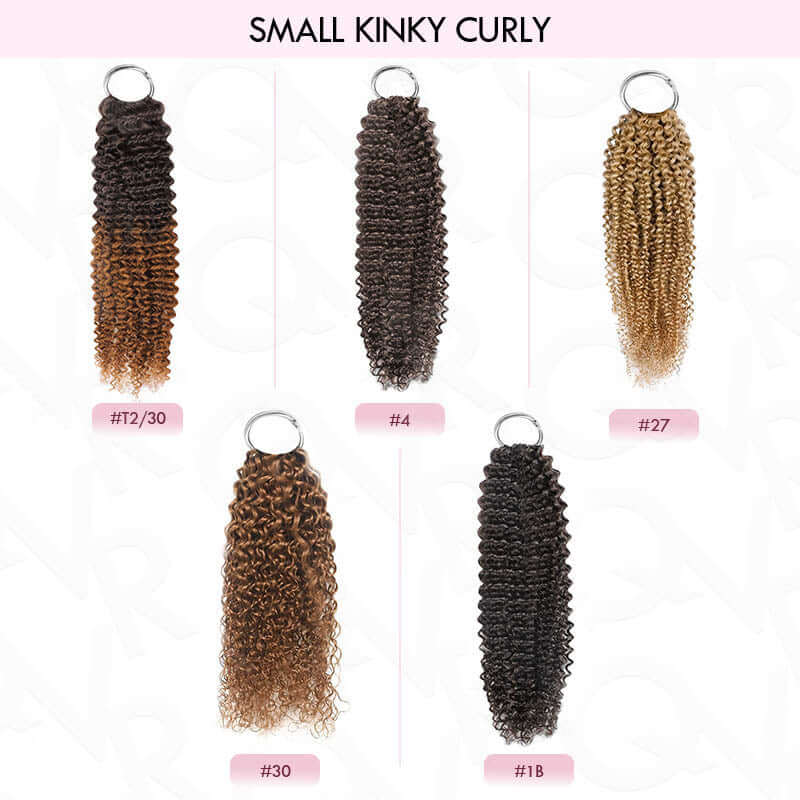 QVR Brown Highlight Crochet Hair Small Kinky Curly #1B+#30 Machine Made Feather Human Hair Extension