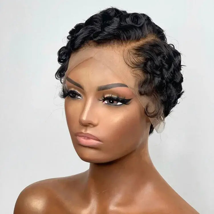 QVR Ocean Weave Salt & Pepper Short Pixie Cut Wigs Glueless 13X4 Pre-cut Lace Human Hair Wigs