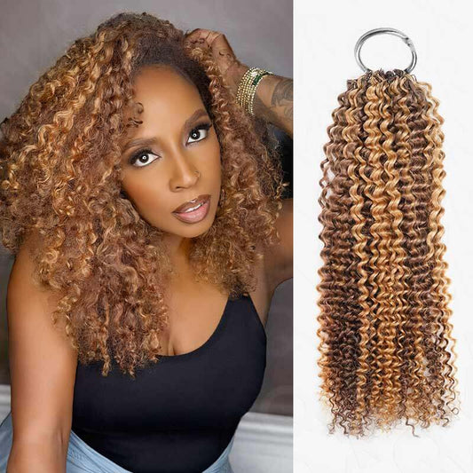 Solo Nuevo Usuario|QVR Sin Costuras Pequeño Rizado Kinky Destacado #P4/27 Pluma Crochet Cabello Humano
