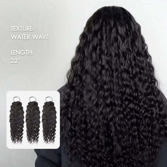 P3G5|Cabello de ganchillo con plumas onduladas color negro natural