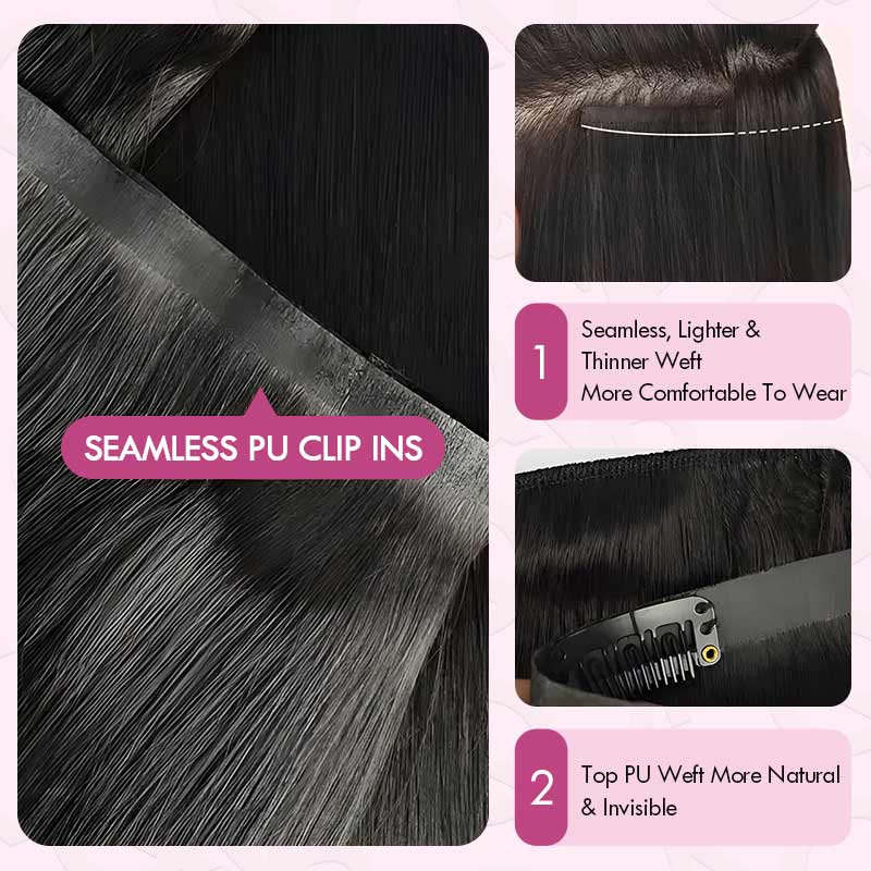 Flash Sale|QVR Invisible 9PCS 5PCS Volumizer Natural Straight Clip In Human Hair Extensions