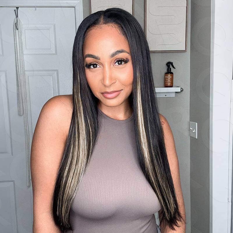QVR Flawless Straight Human Hair Bundle Black Blonde Highlights Sew In Hair Extensions