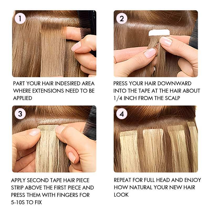 QVR Invisible Straight Tape In Hair Extensions Natural Black Premium Human Hair