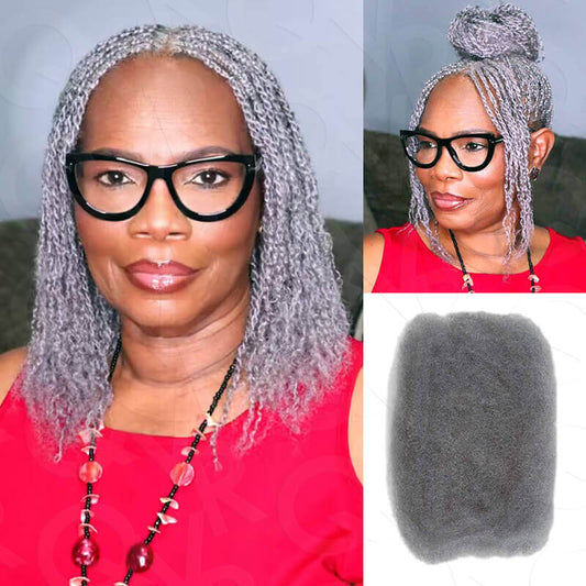 QVR 1 paquete de cabello humano a granel con rizos afro de color gris