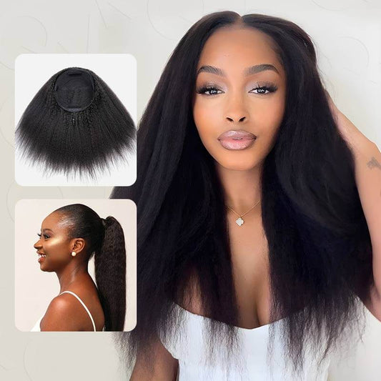 Venta relámpago | Peluca QVR sin pegamento 3 en 1, cabello humano liso y rizado, estilo protector