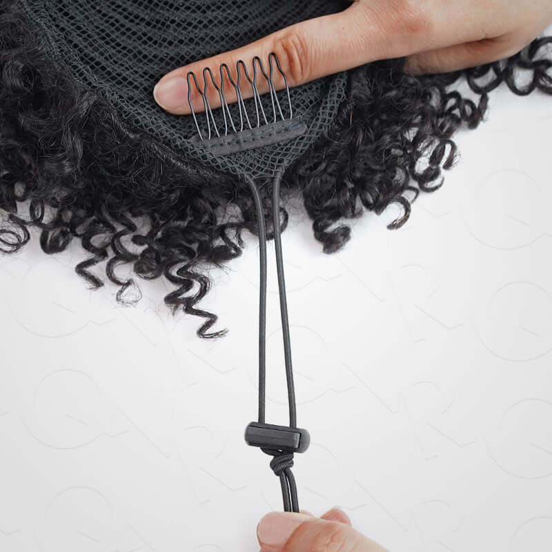 Flash Sale|QVR Drawstring Ponytail Extension With Bangs Short Curly Human Hair