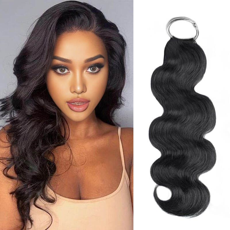QVR Natural Black Body Wave Machine Made Feather Crochet Human Hair Extension